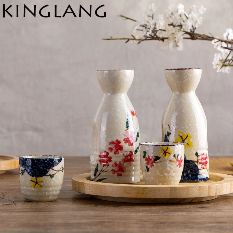 

Japanese Saka wine 4 cups with 1 bottle sets ceramic design sake pot set