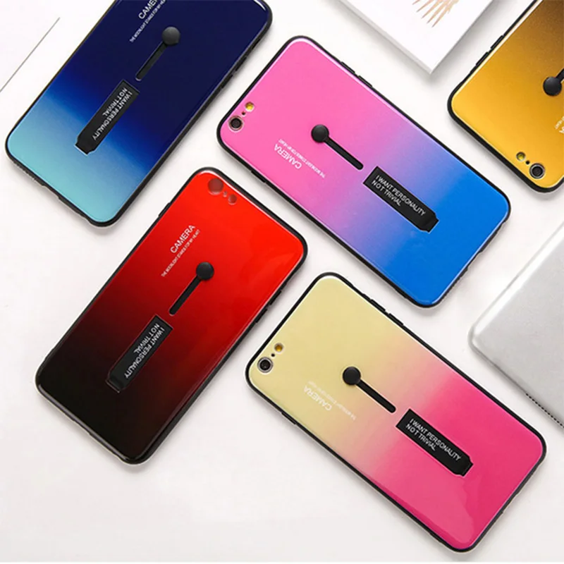 Чехол со скрытым кольцом для iPhone X XR XS Max с держателем петля на палец Радужный цвет