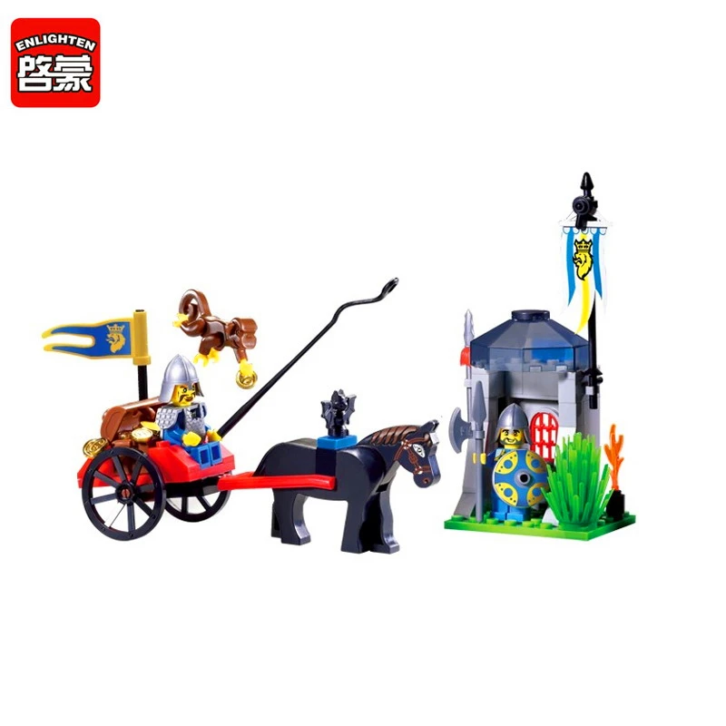 

ENLIGHTEN 1016 Knights Castle Carriage Treasure Building Blocks Brick Compatible Technic Playmobil Toys For Children