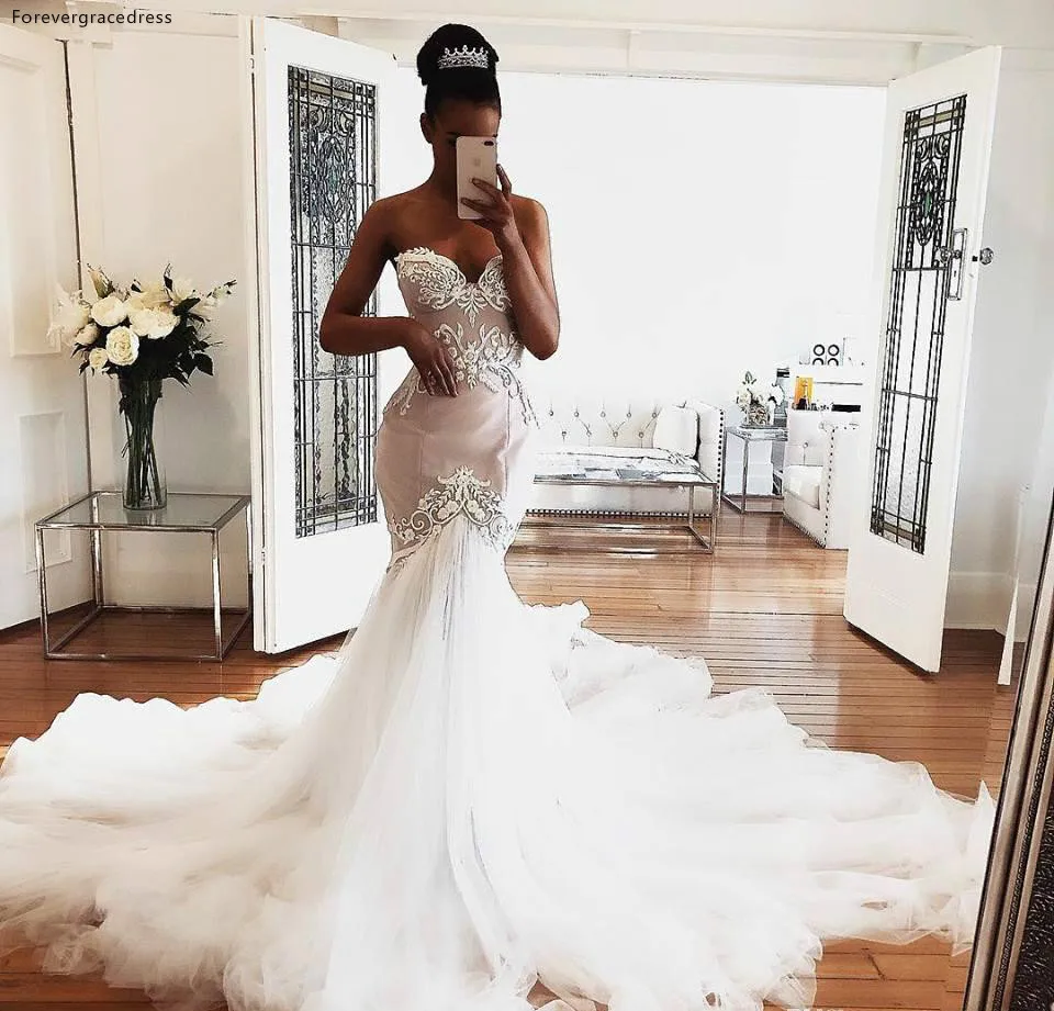 Modern Mermaid Wedding Dresses 2019 New Sweetheart Appliques With Big Ruffles Floor Length Bridal Gowns Summer Boho Garden Weddings  162