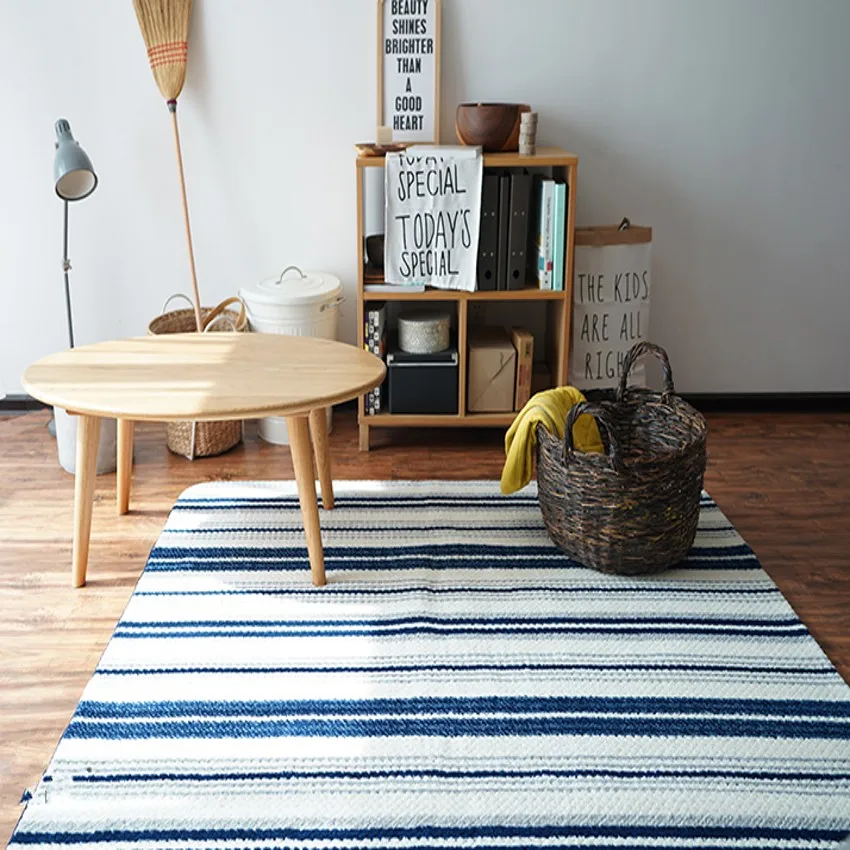 Морской Синий геометрический Коврик, большой размер полосатый ковер для гостиной, пасторальный домашний декор прикроватный ковер, татами коврик