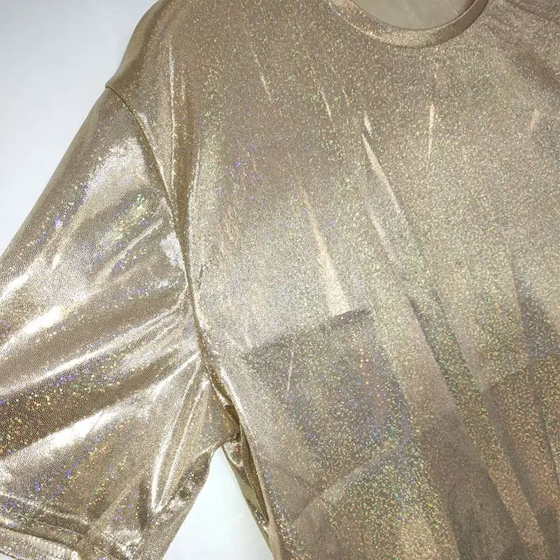 gold Летние женские футболки Harajuku, блестящие, с коротким рукавом, сексуальные, Клубные, свободные, повседневные, яркие, шелковые, женские футболки, женские футболки - Цвет: gold