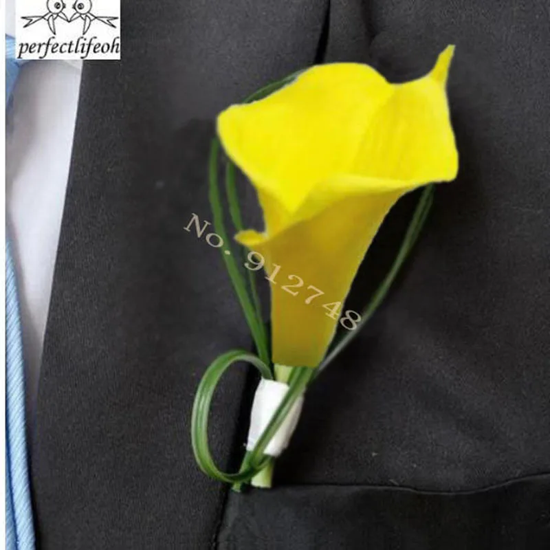 Wedding Flower Decoration perfectlifeoh Hand Made White Calla Lily Flower Corsage Groom Groomsman Wedding Party Man Boutonniere Pin Brooch Decoration wedding flower decoration