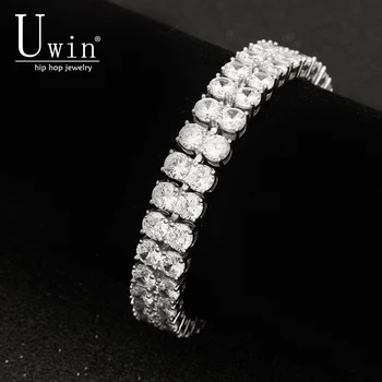 

UWIN 2 Row Cubic Zircon Tennis Chains Bracelet Gold color Color Copper Iced Out CZ Chain Hip hop Jewelry Gift Drop Shipping