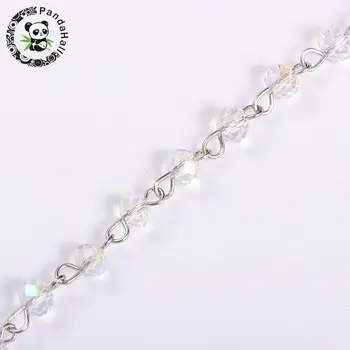 

6mm Handmade Abacus Glass Beads Chains for Neckalces Bracelets Making, with Metal Iron Eyepins, Clear, 39.3"