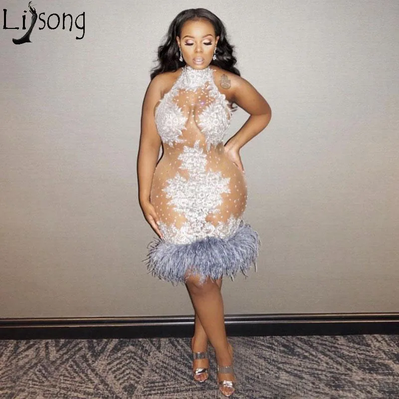 short prom dresses with feathers