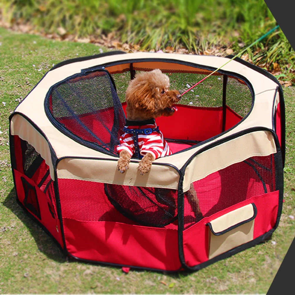 Red Portable Folding Travel Dog House Pet Tent Mesh Oxford Waterproof
