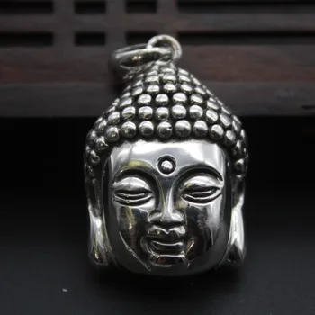 

New Arrival Pure S925 Sterling Silver Women's Men Buddha Head Pendant 40x23mm