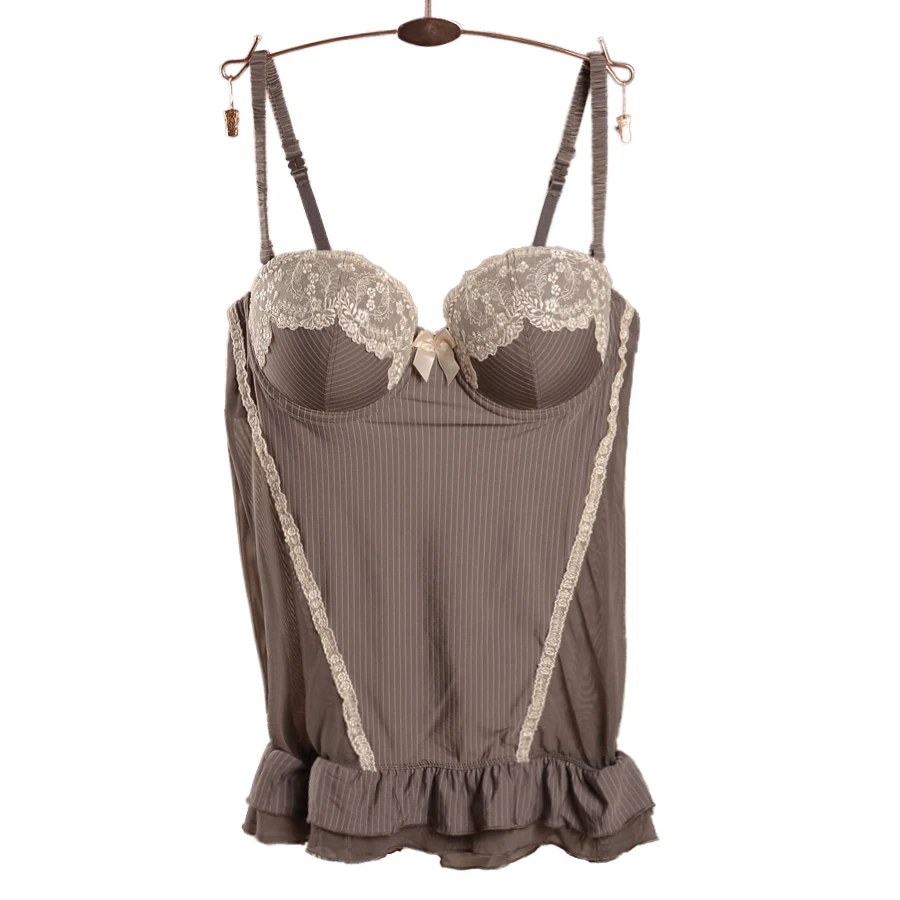 

Victoria's Masquerade Women's Shapewear Lace Medium Bodysuit Mesh Surface Ruffles Decorated Thin Cup Multiway Straps Cross Back