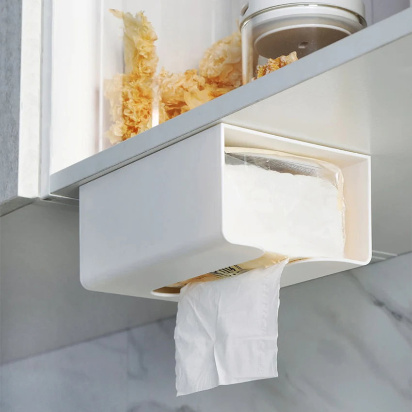 

Punch-free ABS Tissue Box Toilet Rectangle Paper Holders Wall-mounted Napkin Storage Case Cupboard Desk Bottom Container