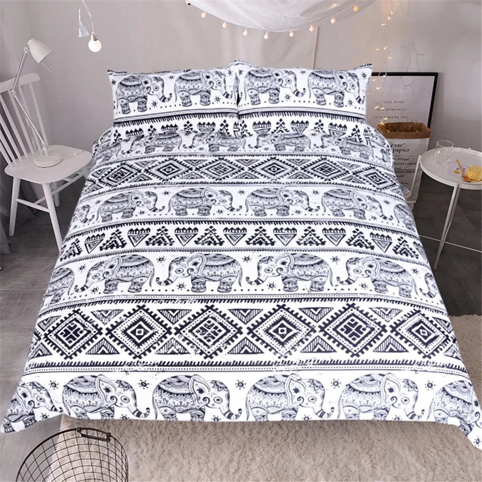 

Home Textiles Cotton Europe Style Luxury Bedding Bohemian Elephant pattern Bedding Set Bed Duvet Cover Set King Size bed set 3pc