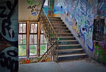 

Laeacco Grunge Graffiti Interior Staircase Photography Backgrounds Customized Photographic Backdrops For Photo Studio