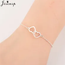 Jisensp талисман Двойное сердце браслеты для женщин Pulsera ювелирные изделия из нержавеющей стали цепи Armbanden Bijoux Femme подружки невесты подарки