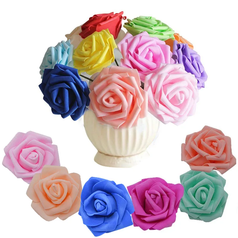 20pcs/Lot 6cm PE Foam Big Rose Flower Head Artificial Flowers Wedding Decorations DIY Scrapbooking Wreath Home Decor Crafts