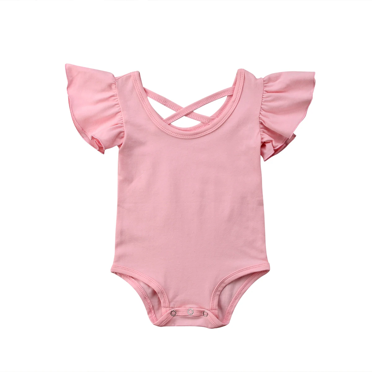 Ползунки с оборками на спине и крестиком для новорожденных и маленьких девочек; летний хлопковый комбинезон - Цвет: Розовый