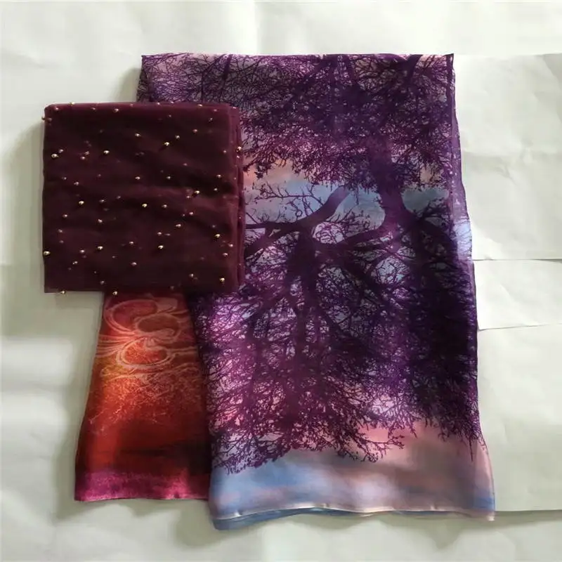 

LX!(5+2yards/set) African 100% silk chiffon lace fabric ,for ladies dress soft and comfortable printed silk fabric! F32407