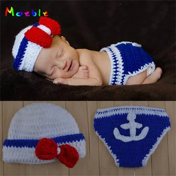 

Crochet Baby Boys Sailor Hat&Diaper Set Knitted Baby Boy Clothing Set Newborn Baby Coming Home Outfits MZS-15011-2