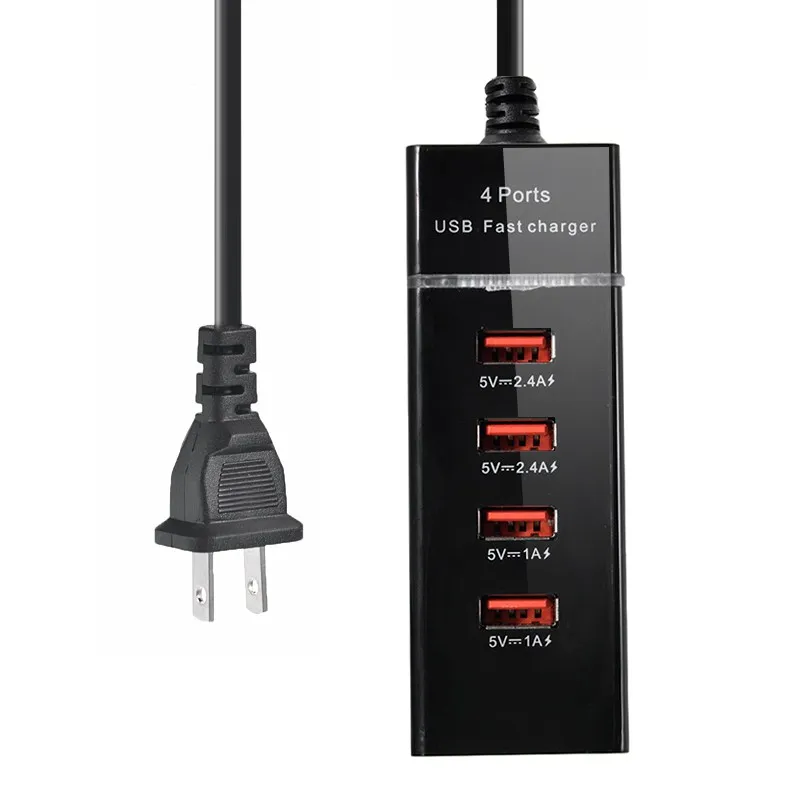 Высокое качество ЕС США Plug ABS 4 порта USB 2.4A быстрое зарядное устройство для samsung для iphone для Xiaomi для huawei мобильного телефона