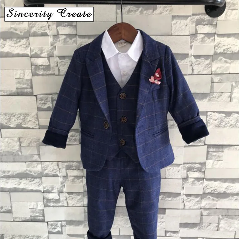 синий вечерние смокинги для мальчиков костюмы торжественных случаев пиджак +