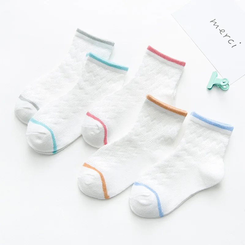 5 пар носков для маленьких мальчиков детские весенне-летние однотонные полосатые носки для девочек, детские школьные спортивные носки для маленьких девочек - Цвет: 7