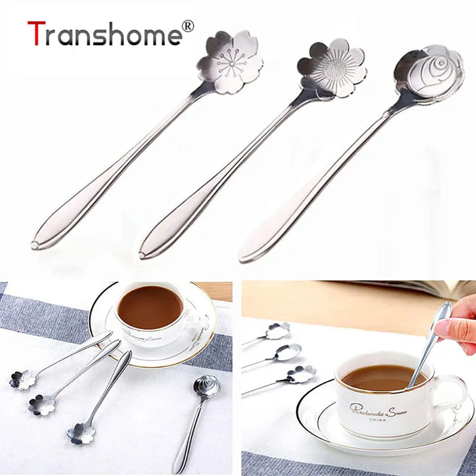 Transhome 3Pcs/Set Stainless Steel Coffee Spoon Creative Pattern Spoon