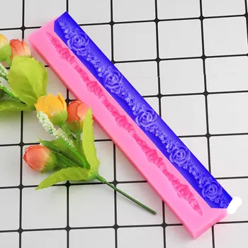 

Mujiang Rose Flower Lace Silicone Molds Wedding Cake Border Fondant Cake Decorating Tools Cupcake Chocolate Gumpaste Candy Mould