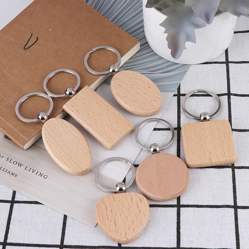 

1pc New Blank Round Rectangle Wooden Key RING DIY Promotion Customized Wood Keychains Key Tags Promotional Gifts