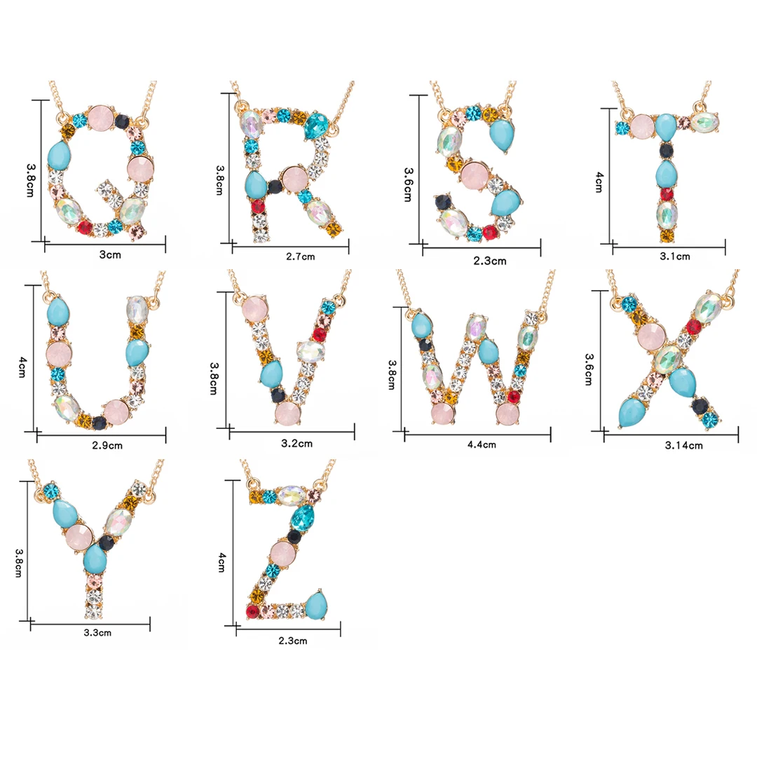 Women Jewelry 2019 Shellhard Statement A-Z 26 Letters Multi Color Cubic Zircon Pendant Chain Necklace Engagement Valentine Gift