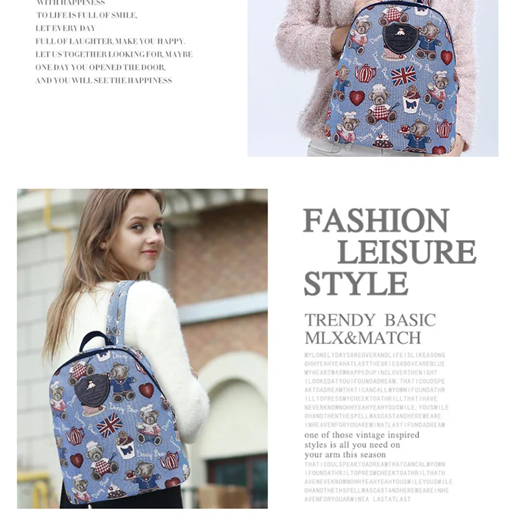 5-DANNY BEAR Blue Small Backpacks For Teenager Girl Causal Preppy Style Student School Back Bags Designers Back Pack Bag For Women