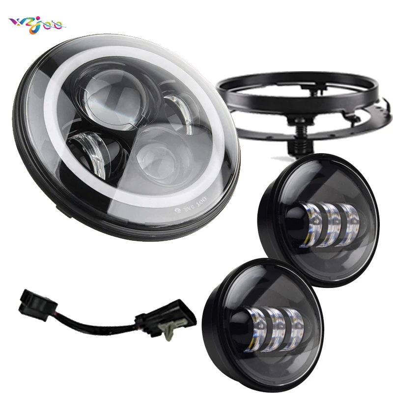 

7" Inch LED Headlight Motorcycle with 4.5 inch Passing fog lights with 7" Adapter bracket Ring for Road King Road Glide Street