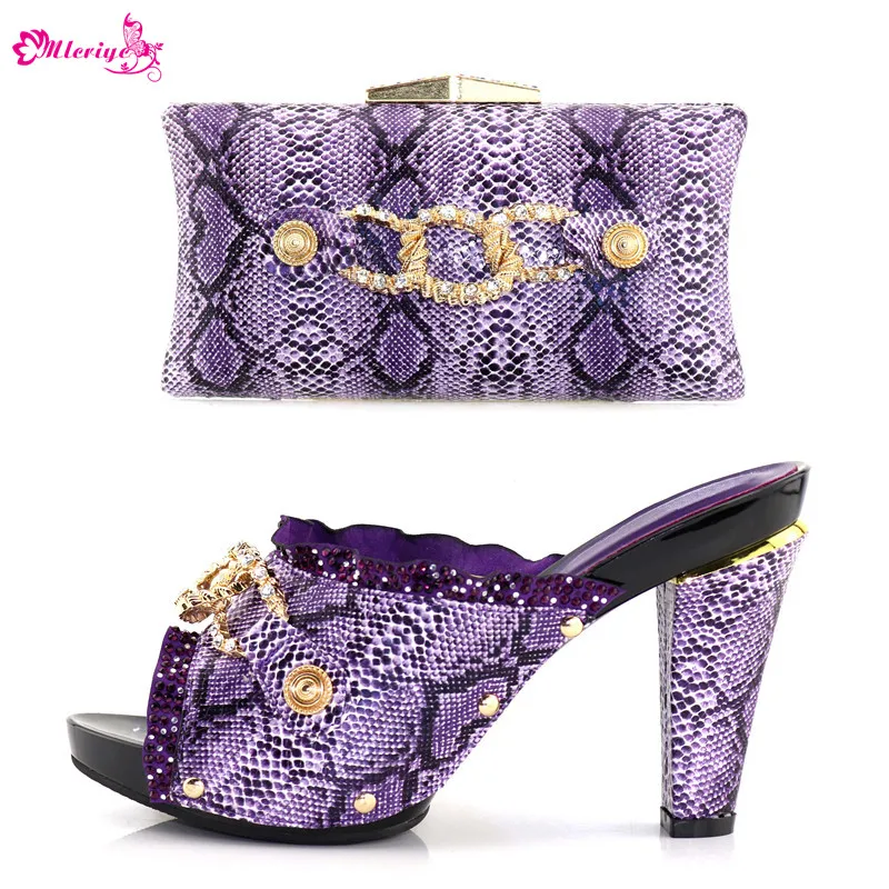 

New Arrival Sales In Women Matching Shoes and Bag Set Decorated with Rhinestone Block Heel Shoes Nigerian Women Wedding Shoes