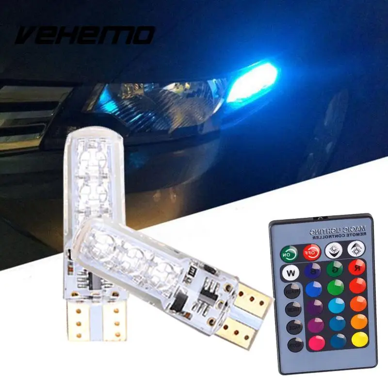 

Vehemo 1Set Remote Control Car T10 6LED 5050 RGB Silica Gel Light Interior Universal