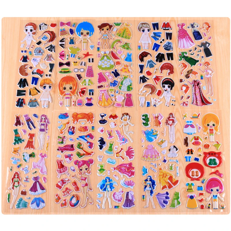 

10Pcs no-repeat DIY Toys Stickers Cute PVC Gifts For Kids Lovely girl Cosplay Clothes Dress up 15#
