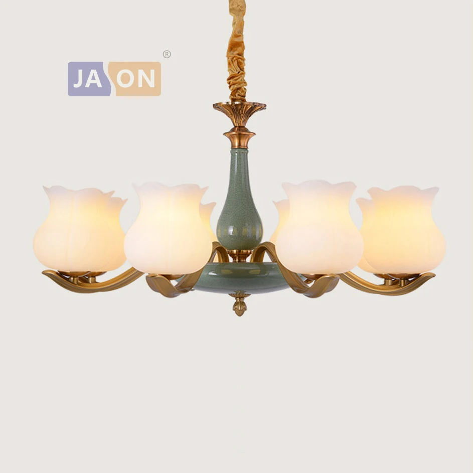 

led e27 American Zinc Alloy Ceramic Glass Chandelier Lighting Lamparas De Techo Suspension Luminaire Lampen For Foyer Bedroom