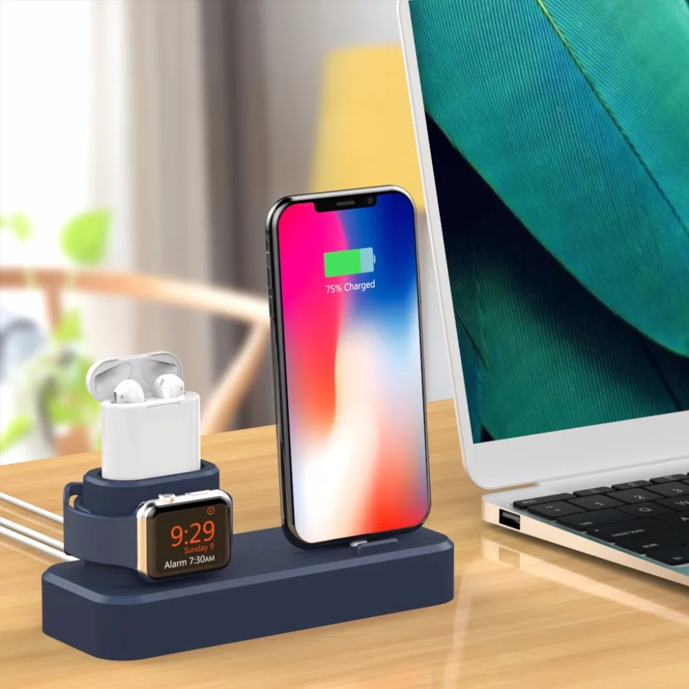 3 в 1 зарядное устройство для док-станции подставка держатель для Apple Watch Airpad iPhone Силиконовое зарядное устройство для iPhone XS XR 8 Plus