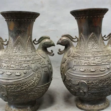 USPS в США S1719 1" Династия Китайский Дворец Чистая Бронза Медь Феникс Глава Статуя Ваза Пот Пара