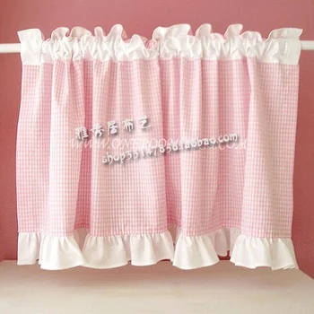 

Free shipping Pink Plaid flounces beautiful short curtain kitchen curtains for living room bedroom drapes 40*150CM customized