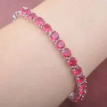 Классическая роза красный циркониевый круглый 925 Серебряный для женщин звено цепи браслет 7-8 дюймов OS0128