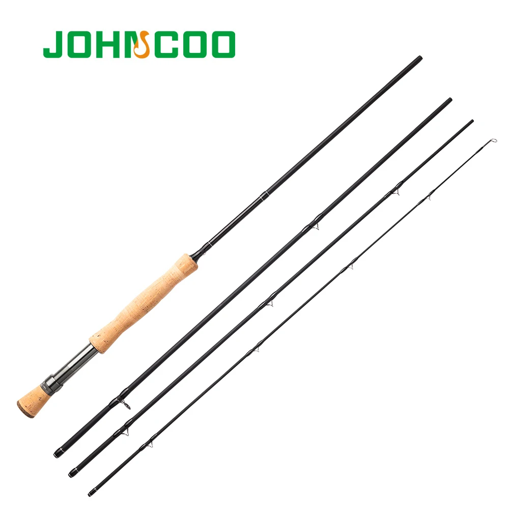 

JOHNCOO 2.7m Carbon Fiber Fly Fishing Rod Cork Handle 4 Sections Fly Rods Wood Reel Seat Medium Fishing Rod Fishing Tackle