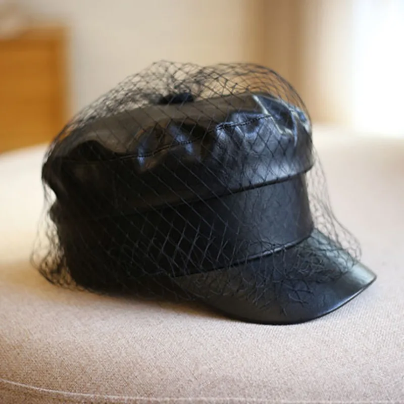 [EWQ] Новая Осенняя сетчатая темно-синяя кепка из искусственной кожи с плоской подошвой, военная однотонная бейсболка, модная Рыбацкая шляпа для женщин QK43701