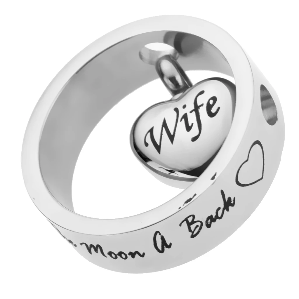 Round Loop Heart I Love You to the Moon and Back Stainless Steel Urn Pendant Memorial Keepsake Jewelry