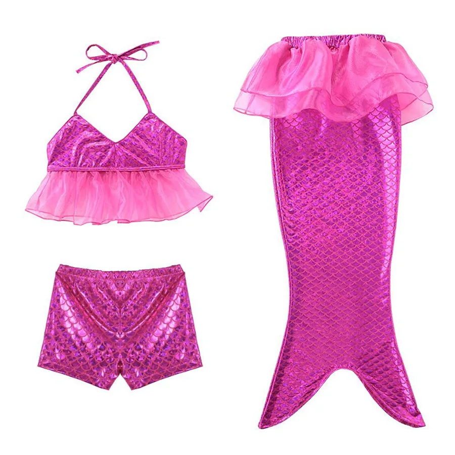

3pcs 2019 Kids Little Mermaid Tails for Swimming Costumes Children Girls Mermaid Party Bikini Bathing Suit Beach Swimmable Wear