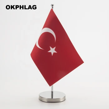 

Turkey Office table Flag with Stainless flagpole base country banners desk flag 14*21CM KS-0075