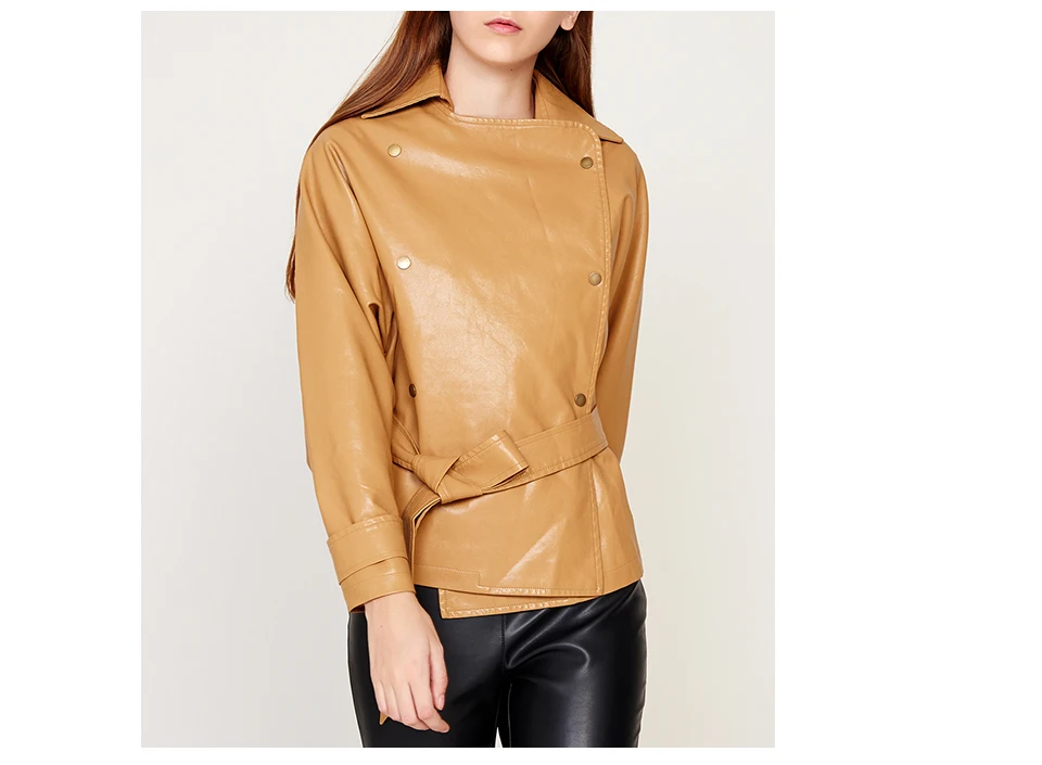 ESCALIEA Женская свободная промытая куртка из искусственной кожи Модные Дизайнерские Пальто ярких цветов с поясом новые женские Базовые Куртки