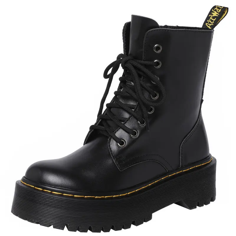 

2018 Autumn and Winter Boots for Women Genuine Leather Martin Boots Retro British Style Ankle Shoes