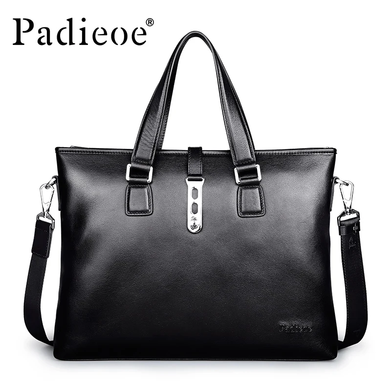 

Padieoe Business Briefcase Male Genuine Leather Male Briefcase Men Laptop Bags Men Briefcase Shoulder Bags Men Portfolio Black