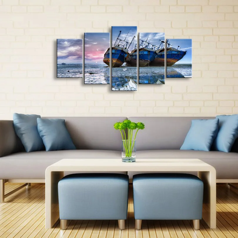 5 pieces high-definition print Ship canvas oil painting poster and wall art living room picture PL5-155 (5)