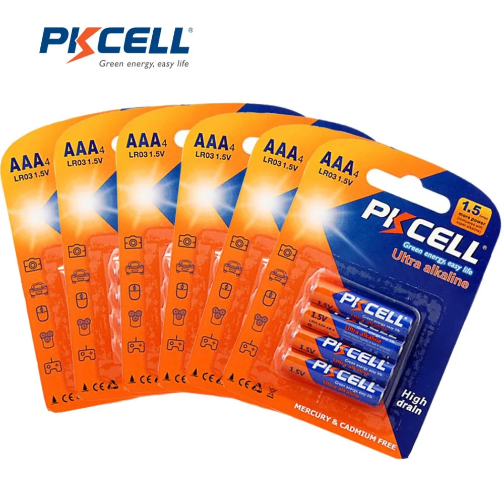 Щелочные батареи PKCELL 24 шт./6 карт сухие LR03 1 5 В AAA батарея E92 AM4 MN2400 3A батареи|battery