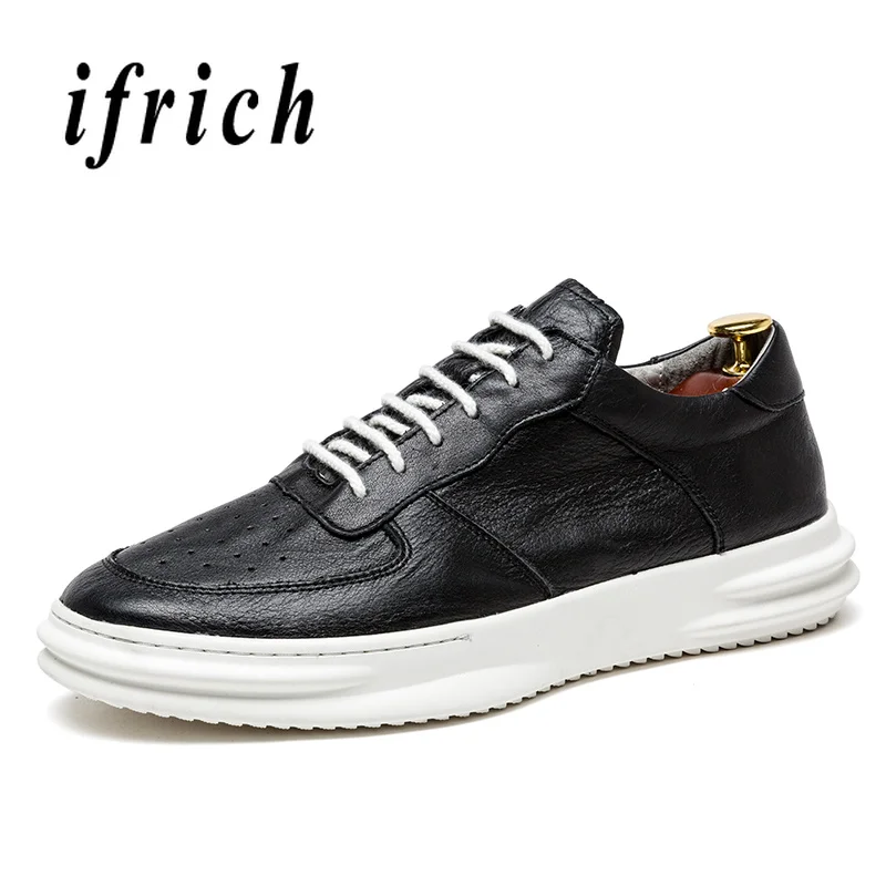 

2018 Fashion Genuine Leather Men Shoes Black White Male Casual Footwear Leather Walking Men Youth Shoes Comfortable Flats Shoes