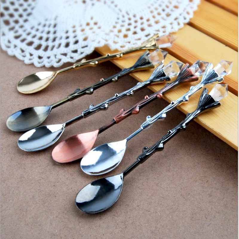 

8.17 Branches fresh small spoon Coffee Spoon with crystal Sugar Tea Dessert Cutlery Kitchen Dessert table decoration spoon